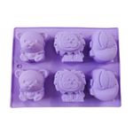 Casa si Gradina/Bucatarie si vesela/Ustensile bucatarie/Forme prajituri - Forma silicon pentru prajituri cu Animale, Urs, Leu, Hipopotam, 6 cavitati, Mov, 24 cm, 490COF - Infinity.ro