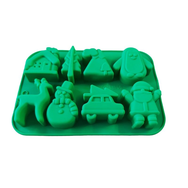 Casa si Gradina - Bucatarie si vesela - Ustensile bucatarie - Forme prajituri - Forma silicon pentru prajituri, Tema Craciun, 8 cavitati, Verde, 20 cm, 481COF - Infinity.ro