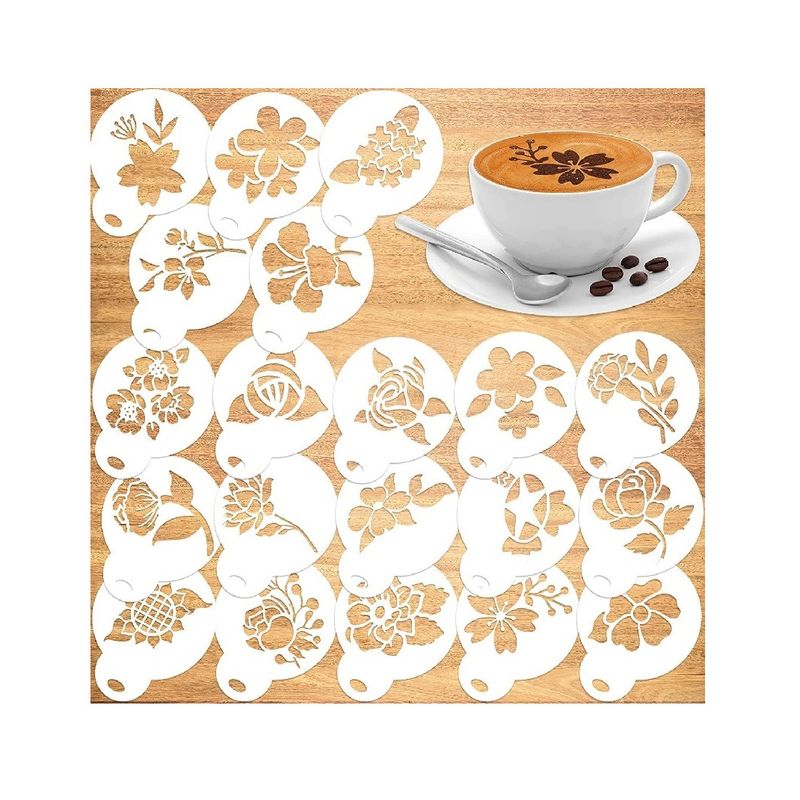 Casa si Gradina - Bucatarie si vesela - Ustensile bucatarie - Ustensile ornare prajituri - Set 50 de sabloane pentru decorarea parjiturilor, cafea, pentru pictura, Alb, 8.7 cm, A1427 - Infinity.ro