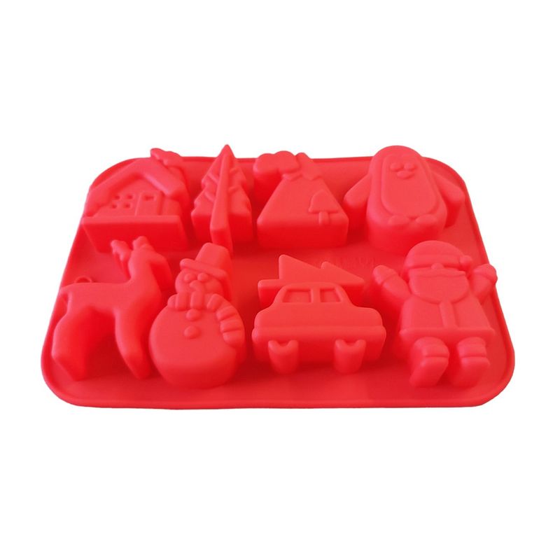 Casa si Gradina - Bucatarie si vesela - Ustensile bucatarie - Forme prajituri - Forma silicon pentru prajituri, Tema Craciun, 8 cavitati, Rosu, 20 cm, 483COF - Infinity.ro