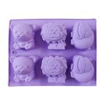 Casa si Gradina/Bucatarie si vesela/Ustensile bucatarie/Forme prajituri - Forma silicon pentru prajituri cu Animale, Urs, Leu, Hipopotam, 6 cavitati, Mov, 24 cm, 490COF - Infinity.ro