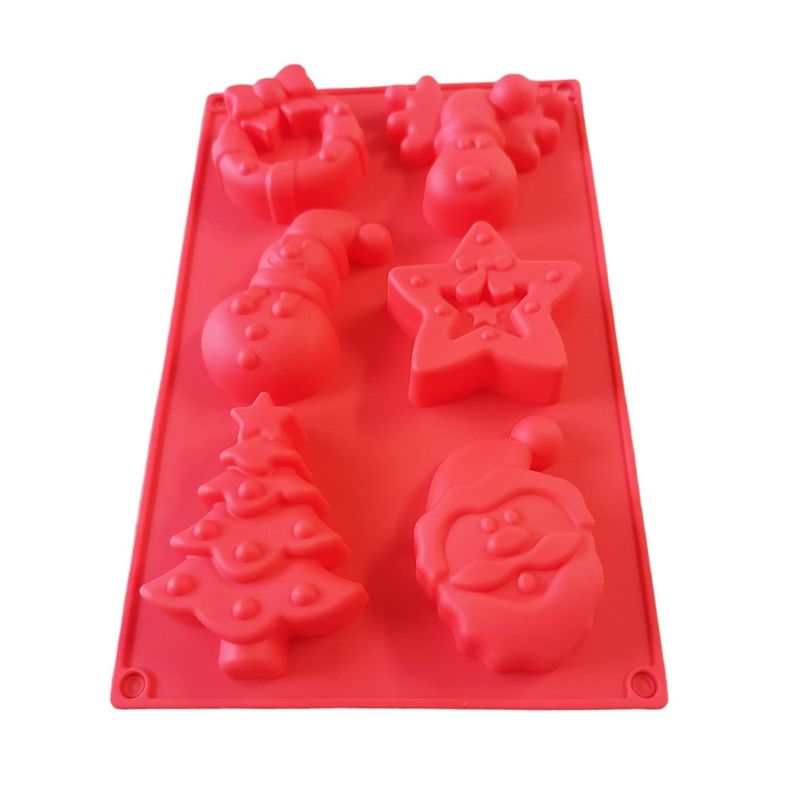 Casa si Gradina - Bucatarie si vesela - Ustensile bucatarie - Forme prajituri - Forma silicon pentru prajituri, Tema Craciun, 6 cavitati, Rosu, 27 cm, 479COF - Infinity.ro