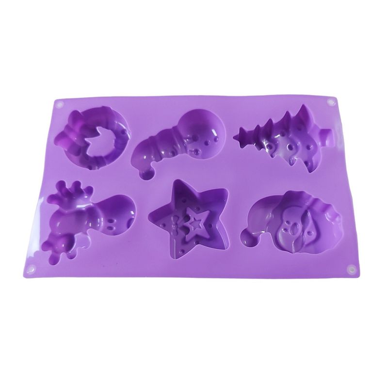 Casa si Gradina - Bucatarie si vesela - Ustensile bucatarie - Forme prajituri - Forma silicon pentru prajituri, Tema Craciun, 6 cavitati, Mov, 27 cm, 480COF - Infinity.ro