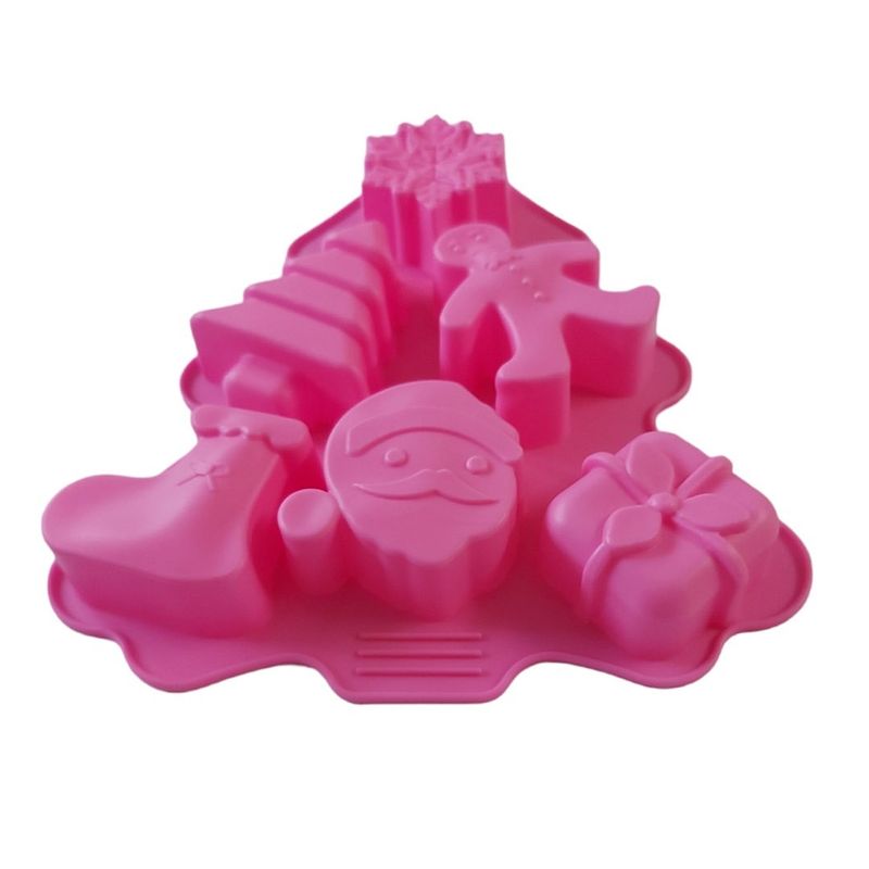 Casa si Gradina - Bucatarie si vesela - Ustensile bucatarie - Forme prajituri - Forma silicon pentru prajituri, Tema Craciun, 6 cavitati, Roz, 23 cm, 475COF - Infinity.ro