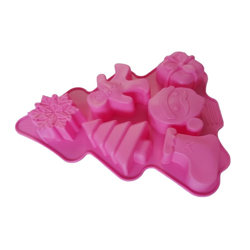Casa si Gradina - Bucatarie si vesela - Ustensile bucatarie - Forme prajituri - Forma silicon pentru prajituri, Tema Craciun, 6 cavitati, Roz, 23 cm, 475COF - Infinity.ro