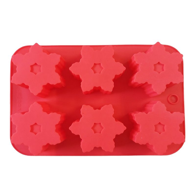 Casa si Gradina - Bucatarie si vesela - Ustensile bucatarie - Forme prajituri - Forma silicon in forma de fulgi de zapada, 6 cavitati, Rosu, 25 cm, 473COF - Infinity.ro