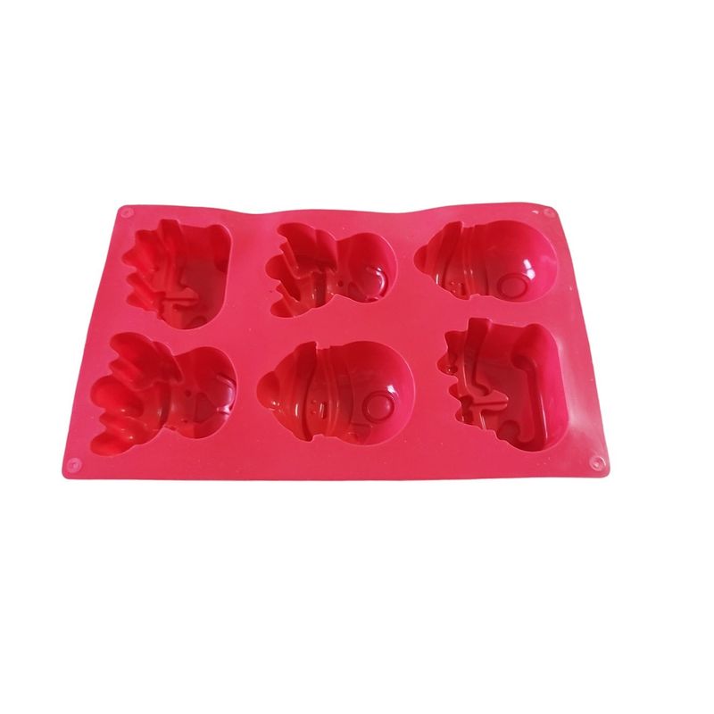 Casa si Gradina/Bucatarie si vesela/Ustensile bucatarie/Forme prajituri - Forma silicon pentru prajituri, Tema Craciun, Trasura, Om de zapada, Ren, 6 cavitati, Rosu, 27 cm, 485COF - Infinity.ro