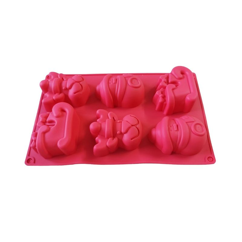 Casa si Gradina/Bucatarie si vesela/Ustensile bucatarie/Forme prajituri - Forma silicon pentru prajituri, Tema Craciun, Trasura, Om de zapada, Ren, 6 cavitati, Rosu, 27 cm, 485COF - Infinity.ro