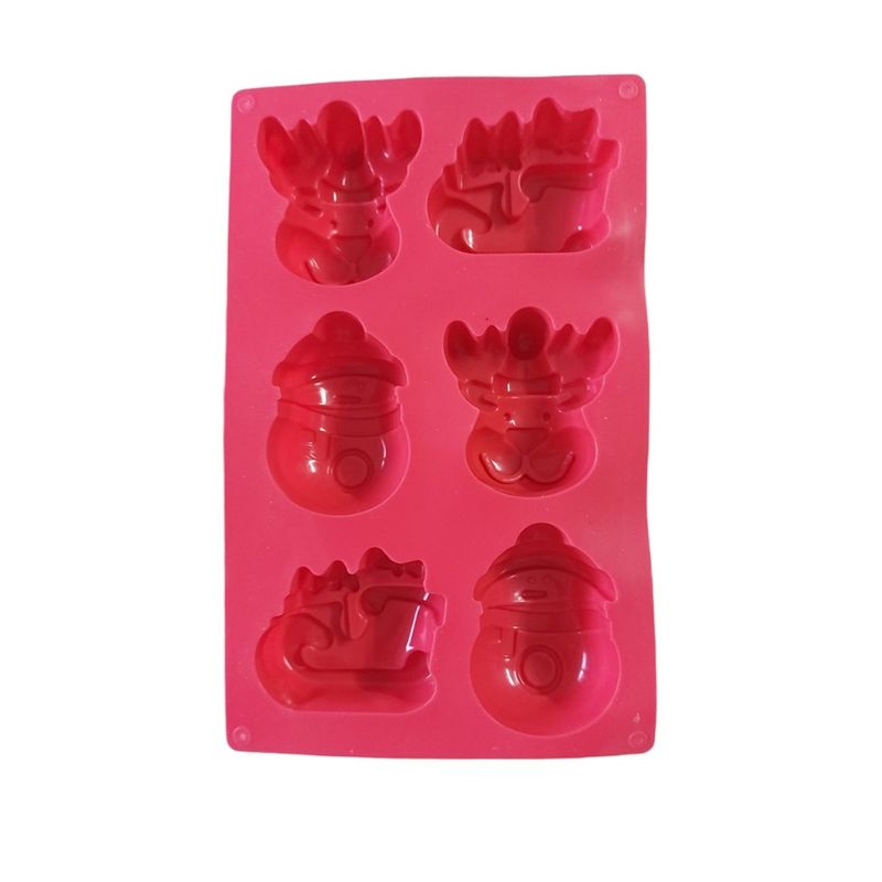 Casa si Gradina/Bucatarie si vesela/Ustensile bucatarie/Forme prajituri - Forma silicon pentru prajituri, Tema Craciun, Trasura, Om de zapada, Ren, 6 cavitati, Rosu, 27 cm, 485COF - Infinity.ro