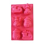 Casa si Gradina/Bucatarie si vesela/Ustensile bucatarie/Forme prajituri - Forma silicon pentru prajituri, Tema Craciun, Trasura, Om de zapada, Ren, 6 cavitati, Rosu, 27 cm, 485COF - Infinity.ro