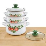 Casa si Gradina - Bucatarie si vesela - Vase pentru gatit - Oale si cratite - Set 3 oale emailate cu capac, 6 piese, model clasic, mere, EMALIA OLKUSZ - Infinity.ro