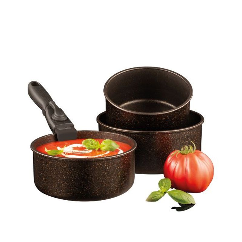 Casa si Gradina - Bucatarie si vesela - Vase pentru gatit - Oale si cratite - Set oale cu maner detasabil AMBITION Gold, 4 piese, invelis Qualum Basic Stone - Infinity.ro