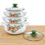 Casa si Gradina - Bucatarie si vesela - Vase pentru gatit - Oale si cratite - Set 3 oale emailate cu capac, 6 piese, model bombat, mere, EMALIA OLKUSZ - Infinity.ro