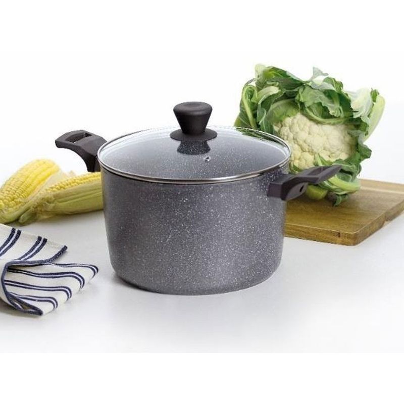 Casa si Gradina - Bucatarie si vesela - Vase pentru gatit - Oale si cratite - Oala inalta cu capac AMBITION Silverstone, 24cm, 6.4L, invelis Qualum Basic Stone - Infinity.ro