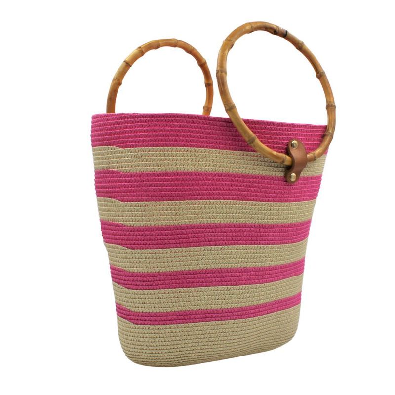 Fashion, accesorii si bijuterii - Femei - Accesorii femei - Genti si rucsacuri femei - Geanta plaja bej cu dungi roz - Infinity.ro