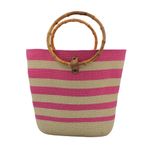 Fashion, accesorii si bijuterii - Femei - Accesorii femei - Genti si rucsacuri femei - Geanta plaja bej cu dungi roz - Infinity.ro