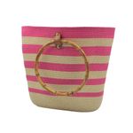 Fashion, accesorii si bijuterii - Femei - Accesorii femei - Genti si rucsacuri femei - Geanta plaja bej cu dungi roz - Infinity.ro