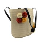 Fashion, accesorii si bijuterii - Femei - Accesorii femei - Genti si rucsacuri femei - Geanta plaja bej cu ciucuri colorati - Infinity.ro