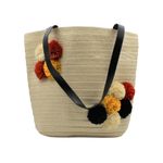 Fashion, accesorii si bijuterii - Femei - Accesorii femei - Genti si rucsacuri femei - Geanta plaja bej cu ciucuri colorati - Infinity.ro