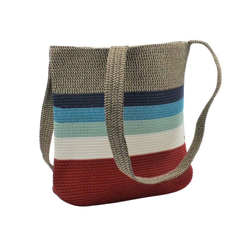 Fashion, accesorii si bijuterii - Femei - Accesorii femei - Genti si rucsacuri femei - Geanta plaja gri cu dungi colorate - Infinity.ro