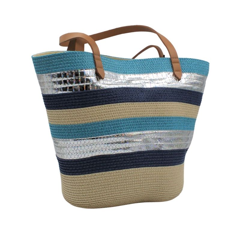 Fashion, accesorii si bijuterii - Femei - Accesorii femei - Genti si rucsacuri femei - Geanta plaja bleu cu dungi multicolore - Infinity.ro