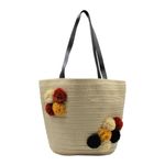 Fashion, accesorii si bijuterii - Femei - Accesorii femei - Genti si rucsacuri femei - Geanta plaja bej cu ciucuri colorati - Infinity.ro