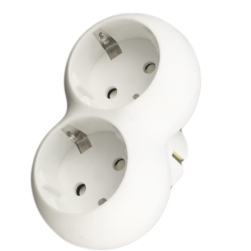 Casa si Gradina - Electrice - Distributie electrica si comanda - Intrerupatoare - Adaptor priza rotund, 2 x 2CP+CP 16 A 230 V alb, plastic ignifuc, contact de protectie IP20 - Infinity.ro