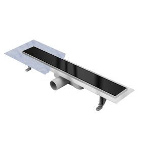 Rigola dus Techman Black Glass RTBG7, Lungime 70 cm, reversibila, grila sticla securizata neagra, cuva inox