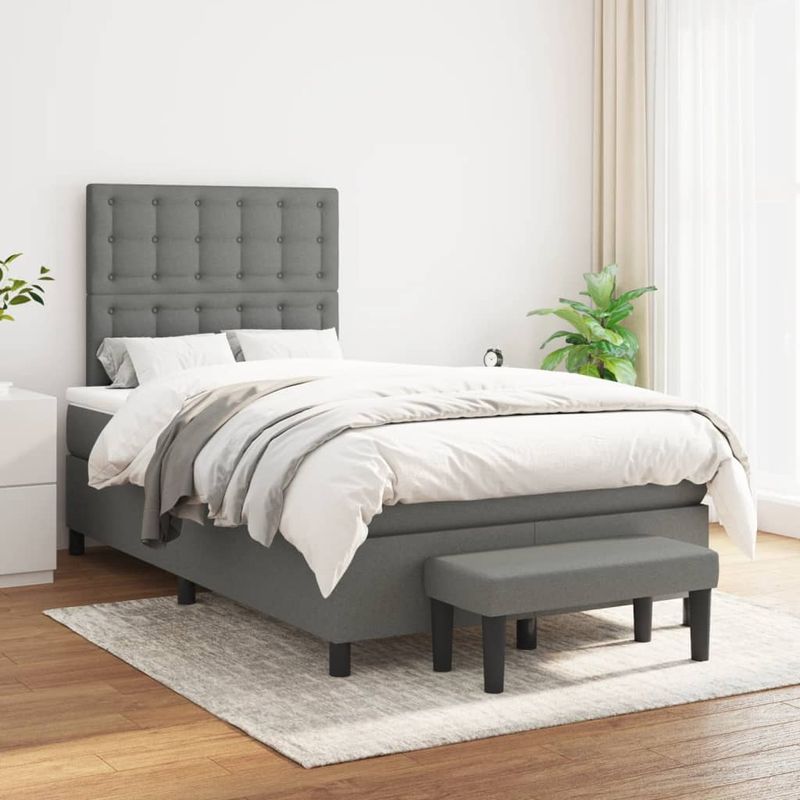 Casa si Gradina - Mobilier - Paturi si accesorii - Paturi - Pat box spring cu saltea, gri inchis, 120x200 cm, textil - Infinity.ro