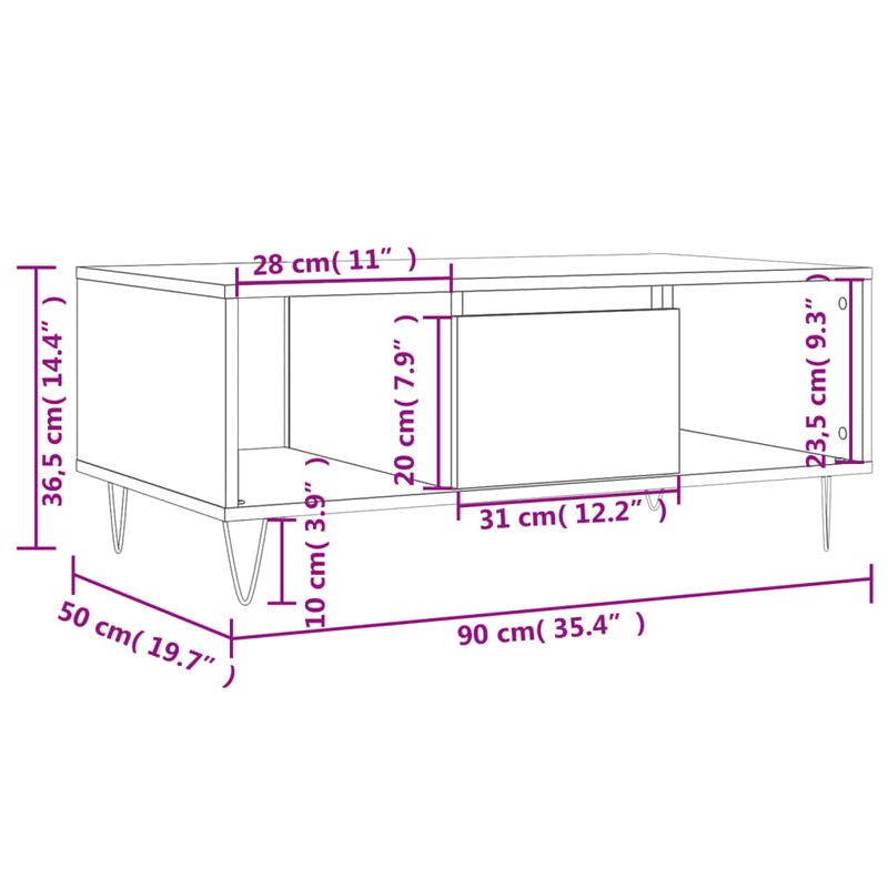 Casa si Gradina - Mobilier - Mese si birouri - Masute de cafea - Masuta de cafea, stejar maro, 90x50x36,5 cm, lemn prelucrat - Infinity.ro