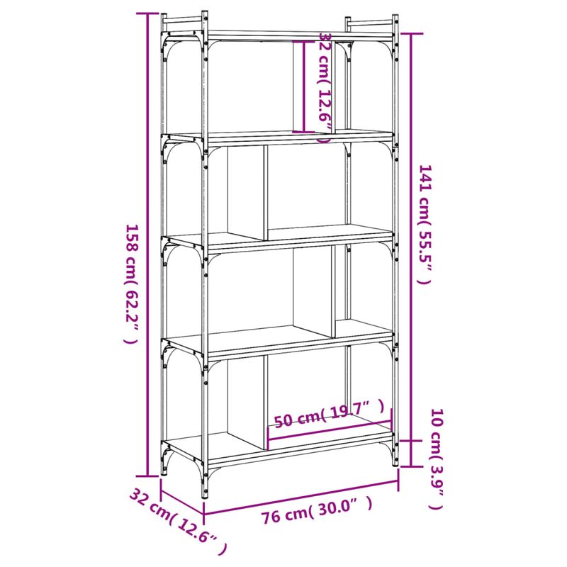 Casa si Gradina - Mobilier - Biblioteci si rafturi - Biblioteci - Biblioteca cu 5 niveluri, stejar fumuriu, 76x32x158 cm, lemn - Infinity.ro
