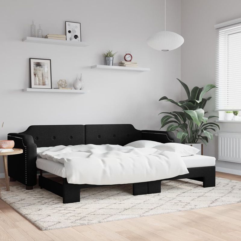 Casa si Gradina - Mobilier - Paturi si accesorii - Paturi - Pat de zi cu extensie, negru, 90x190 cm, textil - Infinity.ro