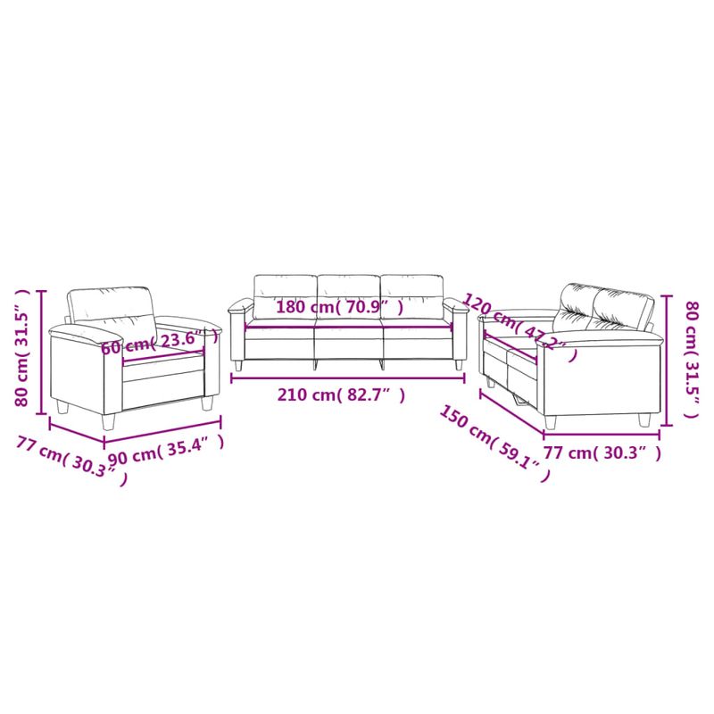 Casa si Gradina - Mobilier - Seturi de mobilier - Seturi living - Set de canapele cu perne, 3 piese, crem, microfibra - Infinity.ro