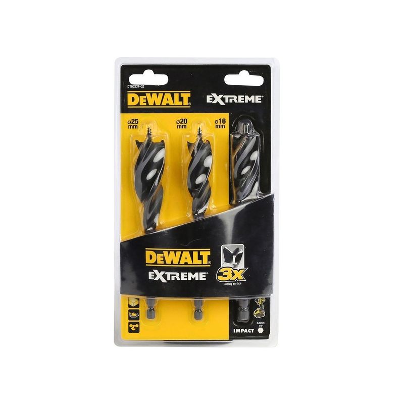 Casa si Gradina - Constructii - Scule electrice si accesorii - Seturi si accesorii pentru gaurit si insurubat - DeWALT - Burghie cu 3 caneluri EXTREME, 16/20/25x152mm, 3 piese [DT90237-QZ] - Infinity.ro