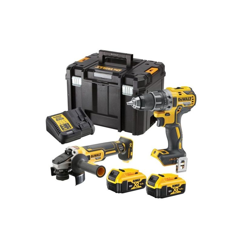 Casa si Gradina - Constructii - Scule electrice si accesorii - Masini de gaurit si insurubat - DeWALT - Set 2 scule DCD791N, DCG405N, cu acumulatori 18V, 2x5.0Ah, incarcator si cutie TSTAK [DCK2020P2T-QW] - Infinity.ro