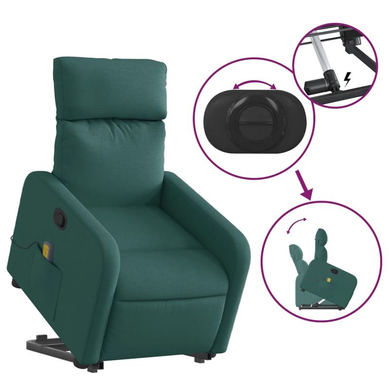 Ingrijire personala si Cosmetice - Sanatate si wellness - Articole wellness - Fotolii de masaj - Fotoliu rabatabil de masaj, cu ridicare, verde inchis, textil - Infinity.ro