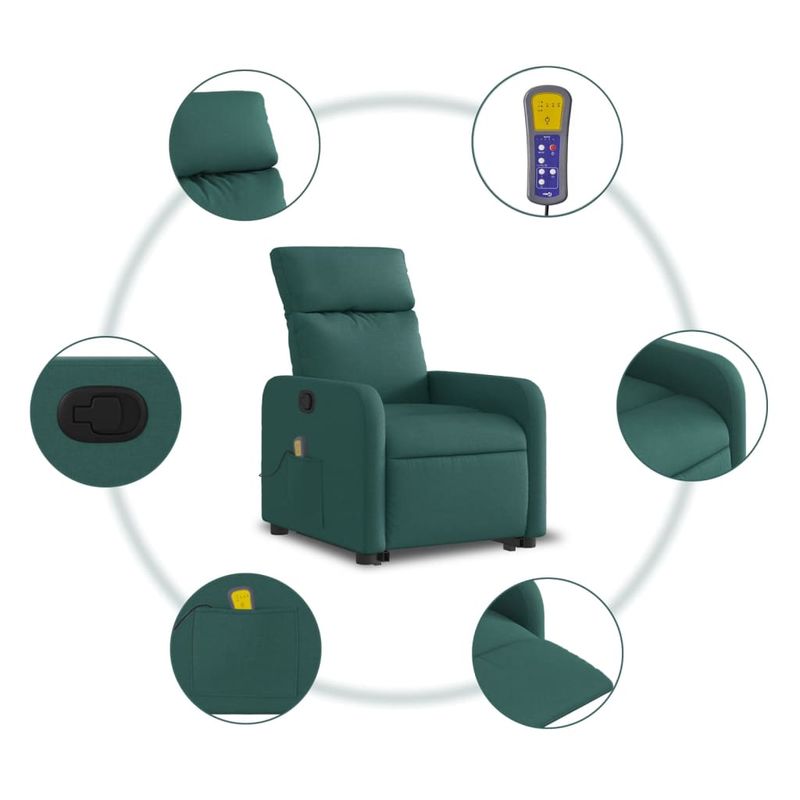 Ingrijire personala si Cosmetice - Sanatate si wellness - Articole wellness - Fotolii de masaj - Fotoliu rabatabil de masaj, cu ridicare, verde inchis, textil - Infinity.ro