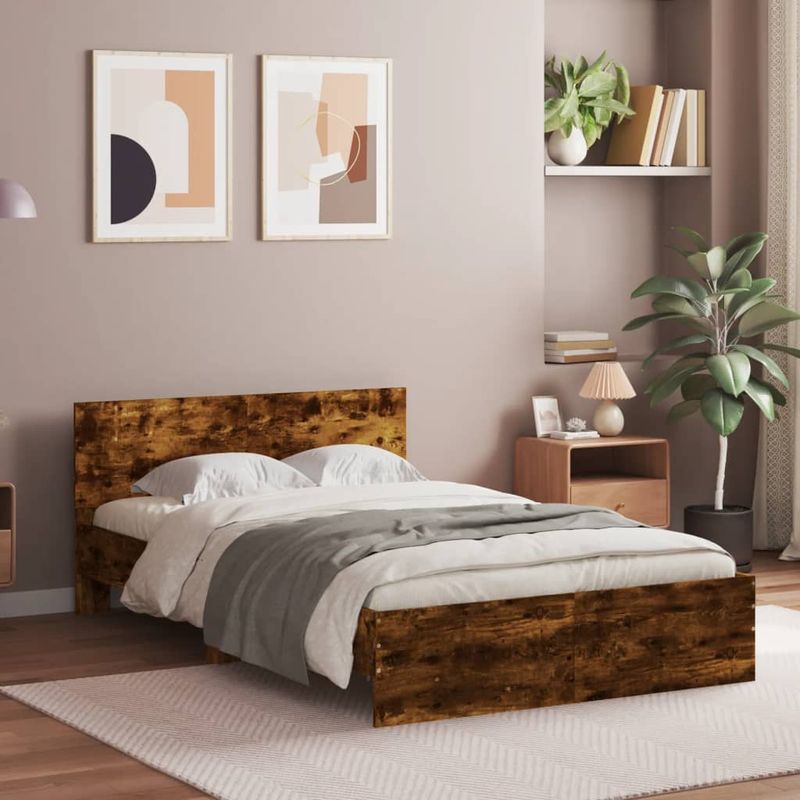 Casa si Gradina - Mobilier - Paturi si accesorii - Paturi - Cadru de pat cu tablie, stejar fumuriu, 120x200 cm - Infinity.ro