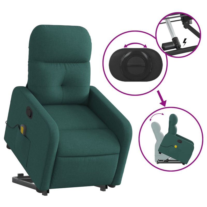 Ingrijire personala si Cosmetice - Sanatate si wellness - Articole wellness - Fotolii de masaj - Fotoliu rabatabil de masaj, cu ridicare, verde inchis, textil - Infinity.ro
