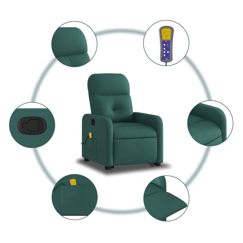Ingrijire personala si Cosmetice - Sanatate si wellness - Articole wellness - Fotolii de masaj - Fotoliu rabatabil de masaj, cu ridicare, verde inchis, textil - Infinity.ro