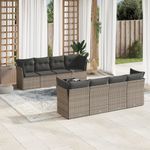 Casa si Gradina - Gradina si terasa - Mobilier exterior - Seturi mobila gradina - Set canapele de gradina, 9 piese, cu perne, gri, poliratan - Infinity.ro