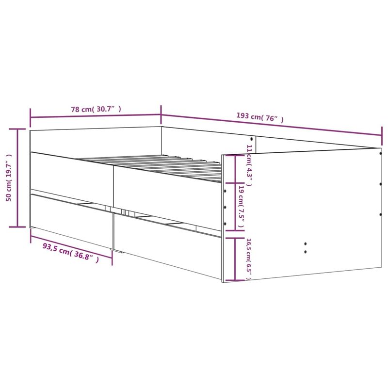 Casa si Gradina - Mobilier - Paturi si accesorii - Paturi - Cadru pat cu sertare, stejar sonoma, 75x190 cm, mic single - Infinity.ro