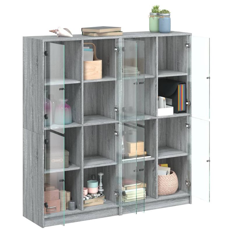 Casa si Gradina - Mobilier - Biblioteci si rafturi - Biblioteci - Biblioteca cu usi gri sonoma 136x37x142 cm lemn compozit - Infinity.ro