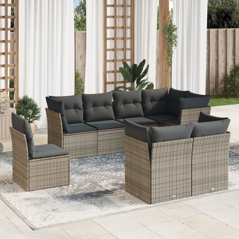 Casa si Gradina - Gradina si terasa - Mobilier exterior - Seturi mobila gradina - Set canapele de gradina cu perne, 8 piese, gri, poliratan - Infinity.ro