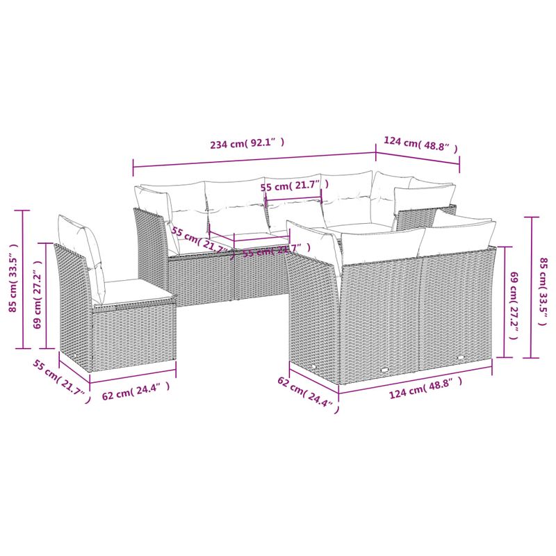 Casa si Gradina - Gradina si terasa - Mobilier exterior - Seturi mobila gradina - Set canapele de gradina cu perne, 8 piese, gri, poliratan - Infinity.ro