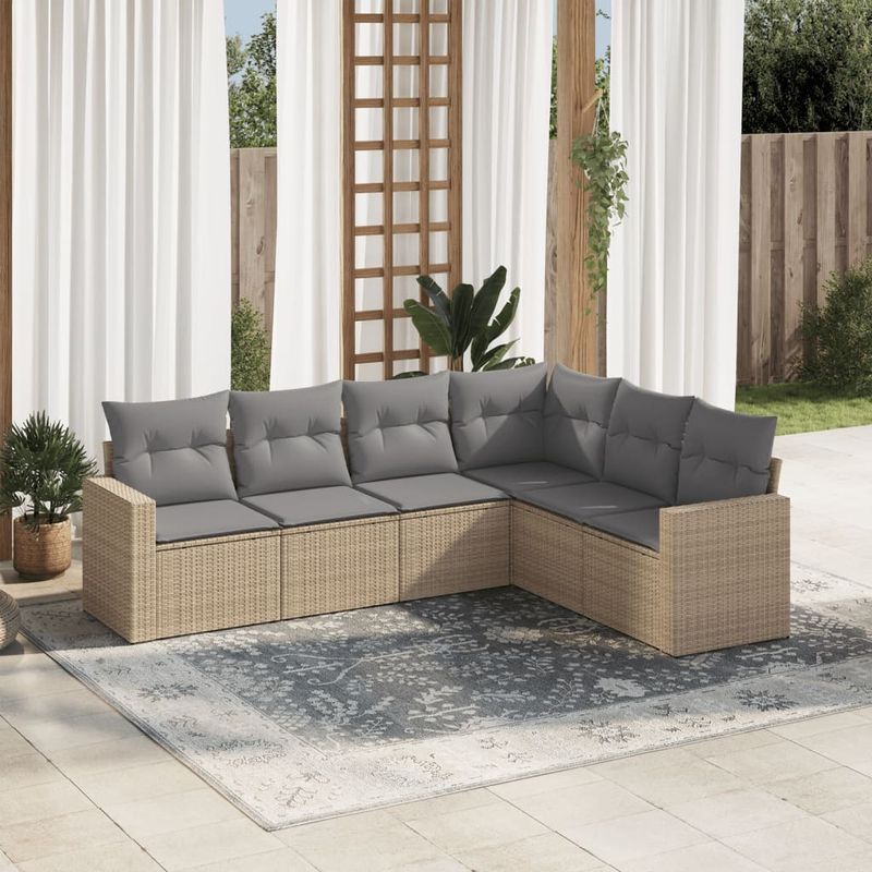Casa si Gradina - Gradina si terasa - Mobilier exterior - Canapele si fotolii gradina - Set canapele de gradina cu perne, 6 piese, bej, poliratan - Infinity.ro