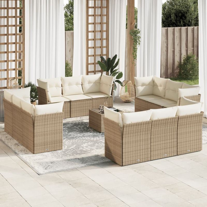 Casa si Gradina - Gradina si terasa - Mobilier exterior - Seturi mobila gradina - Set canapele de gradina, 13 piese, cu perne, bej, poliratan - Infinity.ro