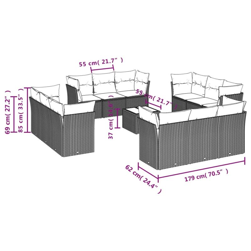 Casa si Gradina - Gradina si terasa - Mobilier exterior - Seturi mobila gradina - Set canapele de gradina, 13 piese, cu perne, bej, poliratan - Infinity.ro
