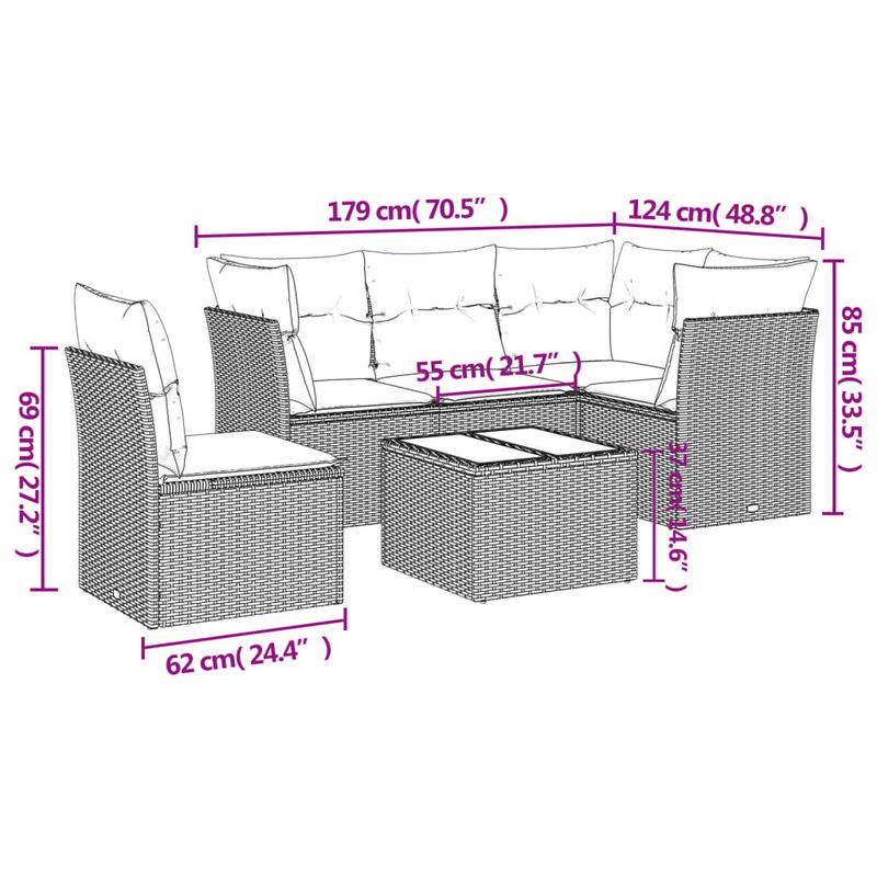 Casa si Gradina - Gradina si terasa - Mobilier exterior - Seturi mobila gradina - Set mobilier de gradina cu perne, 6 piese, negru, poliratan - Infinity.ro