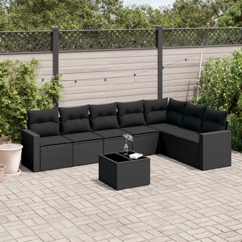 Casa si Gradina - Gradina si terasa - Mobilier exterior - Seturi mobila gradina - Set mobilier de gradina cu perne, 8 piese, negru, poliratan - Infinity.ro